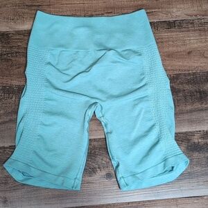 Alphalete High Rise Compression‎ Biker Shorts Size Large In Teal Blue